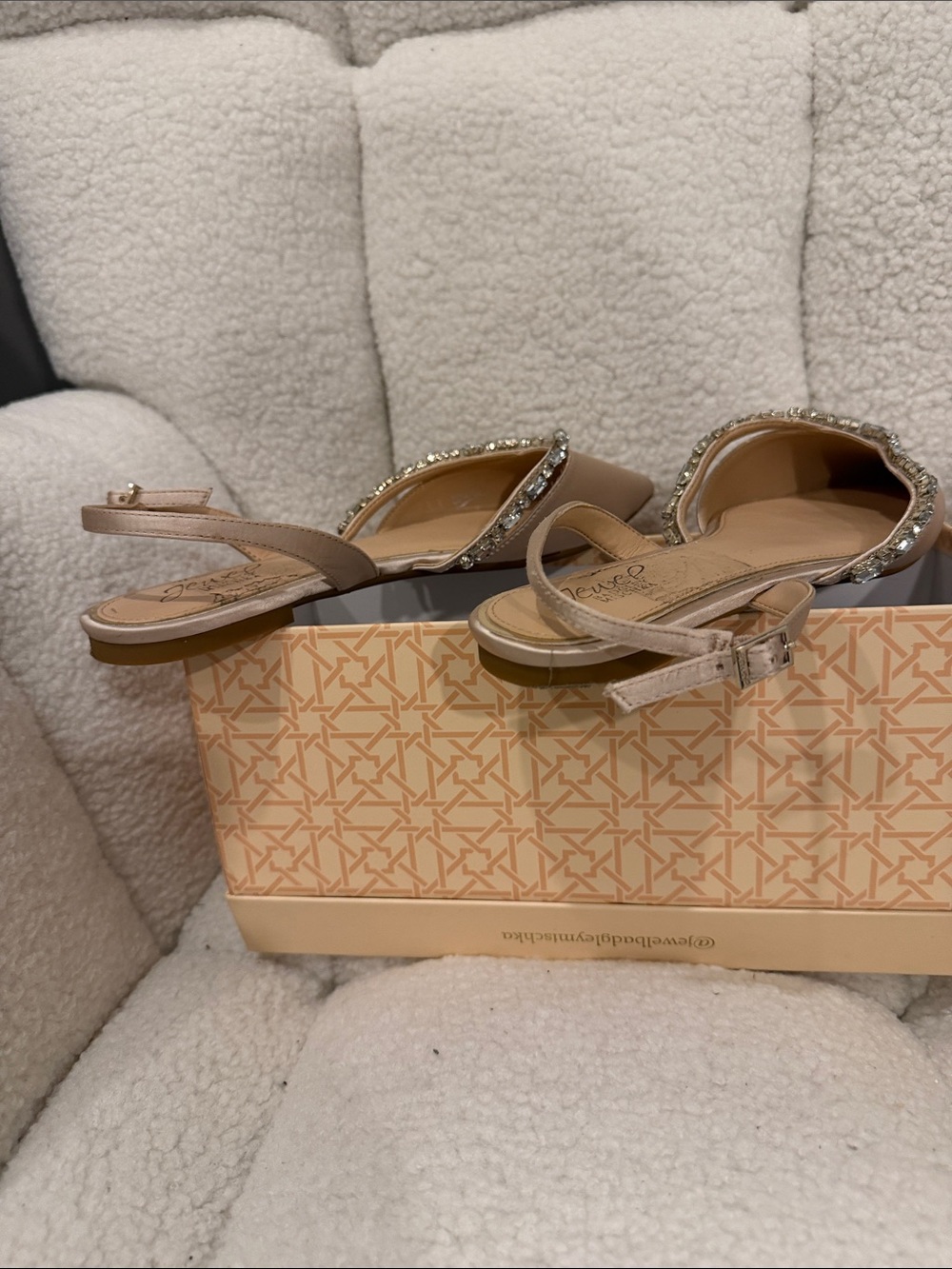 Badgley Mischka Nude Satin Pointed Toe Slingbacks with Crystal Trim - Picture 2 of 4